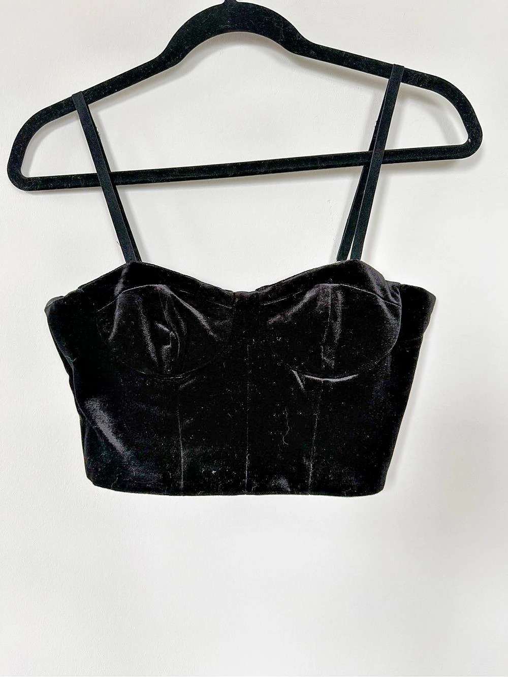 Zara Black Velvet Corset Bustier Crop Top Size Small